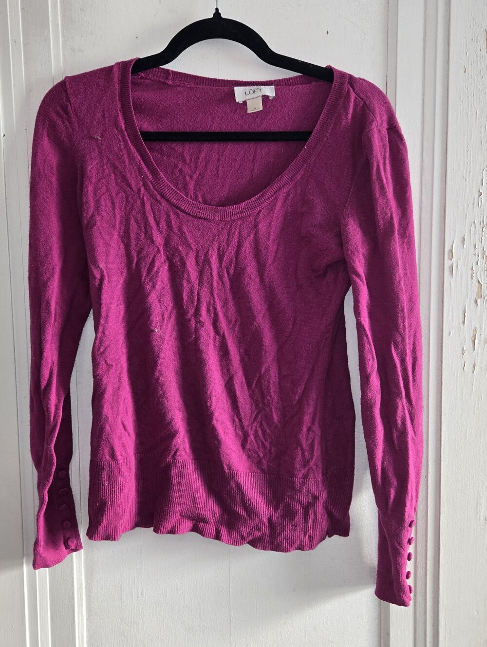 Loft Size Small Cotton Blend Sweater In Magenta Color